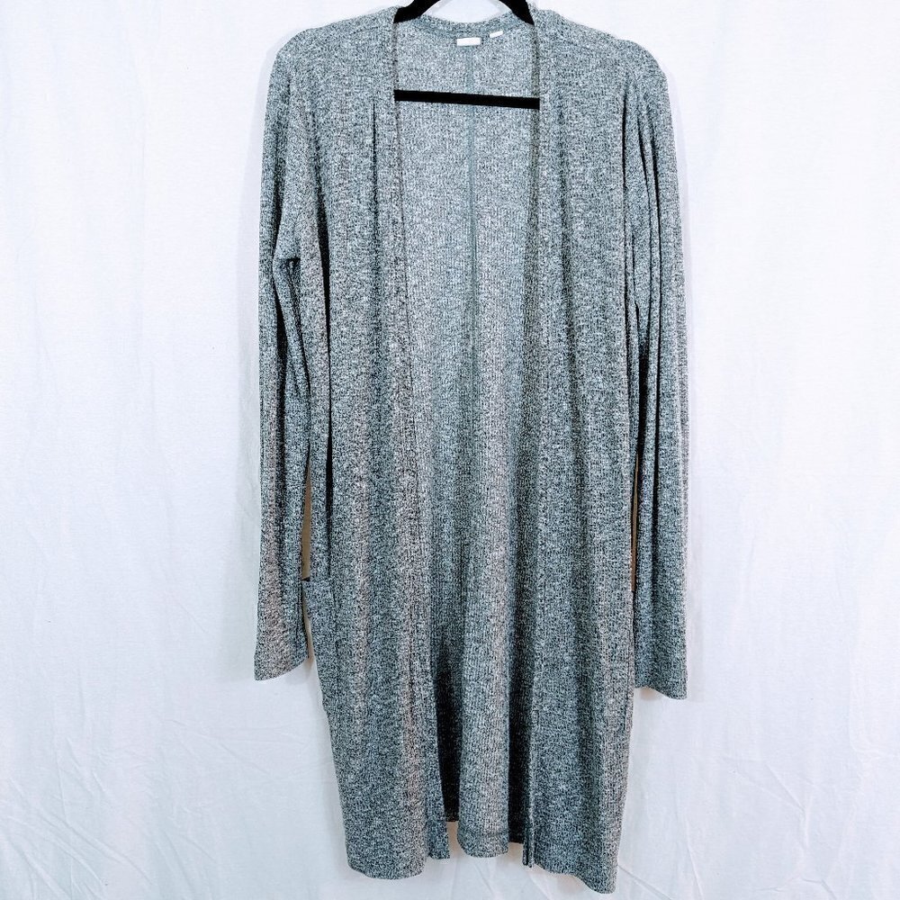 Gap Gray & White Ribbed Long Cardigan Sweater Size XS